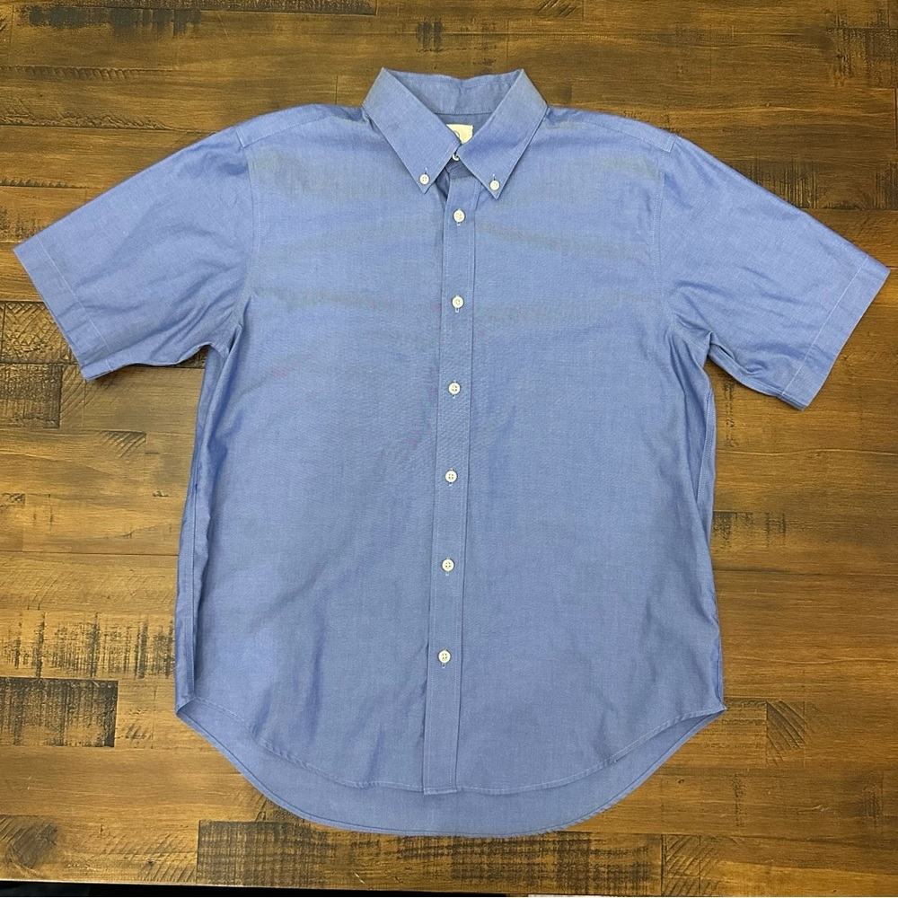 Lands End‎ Shirt Boys Blue Button Down Short Sleeve 100% Cotton Size 18